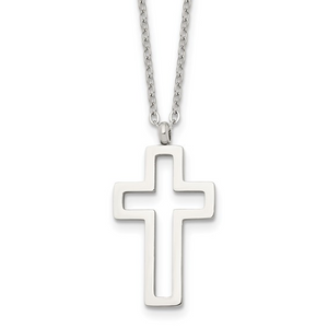 Stainless Steel Cut Out Cross Pendant and Chain Set 17.5"