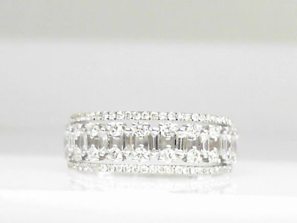 14k White Gold Diamond and Baguette 3 Row Band