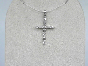 Platinum Round and Baguette Diamond Cross Pendant