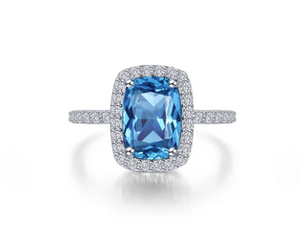 Lafonn Simulated Diamond/Cushion Cut Blue Topaz Ring