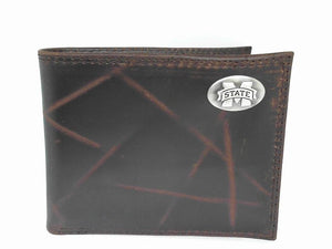 Brown Wrinkle MSU Concho Bifold Leather Wallet