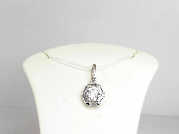 Sterling Silver CZ Pendant with a Hexagon Baguette Halo