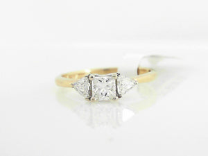 14K YG .50 CTW Princess & Trillion Diamond Ring