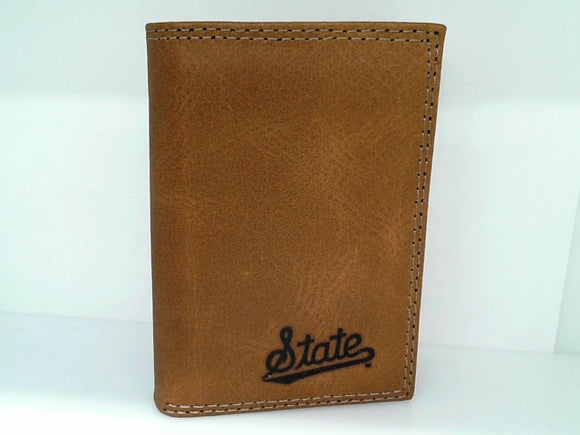 Tan MS State Script Embossed Trifold Leather Wallet