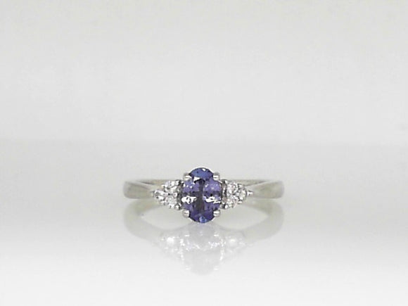 White Gold Oval Tanzanite and Diamond Ring