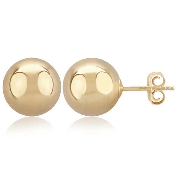 Sterling Silver Gold Plated Vermeil 10mm Ball Stud Earrings