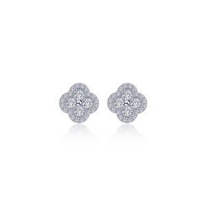 Lafonn Sterling Silver Clover CZ Halo Stud Earrings