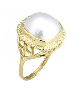 Raymond Mazza 14K Green Gold Mabe Pearl Ring