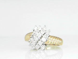 Yellow Gold Twisted Shank Diamond Cluster Ring