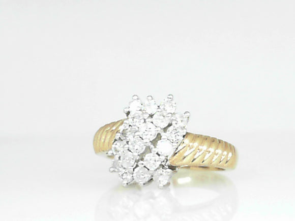 Yellow Gold Twisted Shank Diamond Cluster Ring