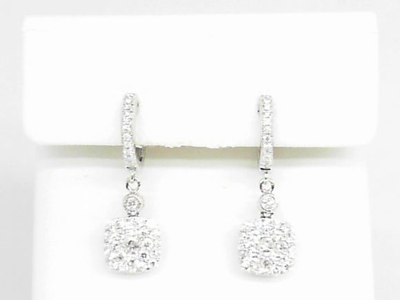 White Gold 1 Ct Invisble Cluster Diamond Leverback Earrings