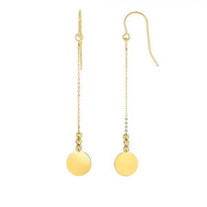 14K Gold Polished Disc & Bead Drop Earring