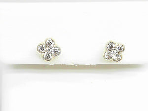 Yellow Gold Clover Cluster Diamond Stud Earrings