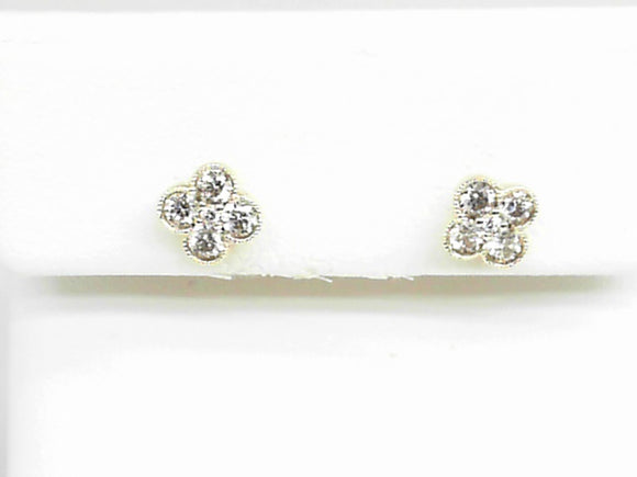 Yellow Gold Clover Cluster Diamond Stud Earrings