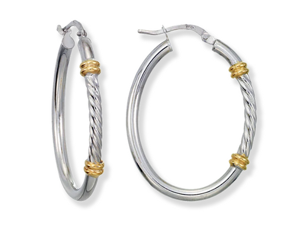 Two-Tone Oval Hoop Earrings