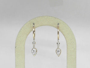 Yellow Gold Pear Shaped Bezel Set Diamond Dangle Hoops