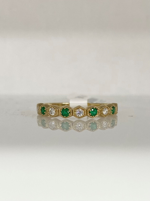 Yellow Gold Diamond and Emerald Band