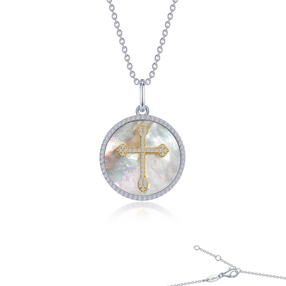 Lafonn Two-Tone Mother of Pearl Disc Cross Pendant Necklace