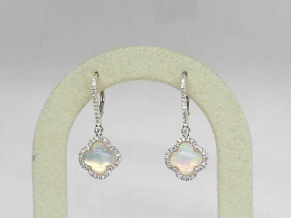 Yellow Gold Clover Opal and Diamond Earrings