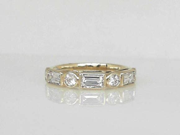 Yellow Gold Round and Baguette Diamond Band
