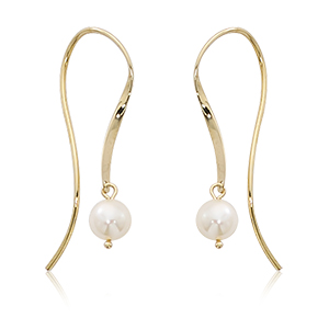 Yellow Gold Ribbon Earrings with Pearl