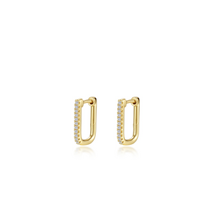 Lafonn Sterling Silver Gold Plated Rectangle Pave Hoop Earrings