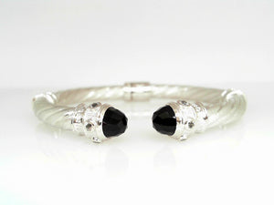 Goldman Kolber Sterling Silver Twisted Cable Cuff w/ Black Onyx & White Topaz