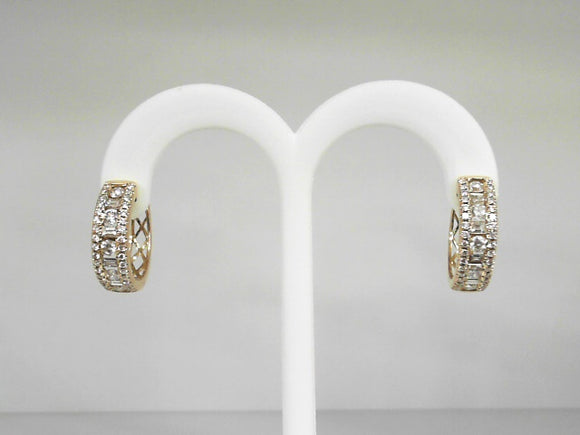 Yellow Gold Round and Baguette Diamond Hoops