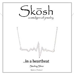 Skosh Sterling Silver CZ Heartbeat Necklace 16+1