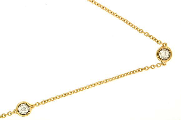 14k Yellow Gold Diamond (0.25ct) 7 Station Bezel Set Necklace