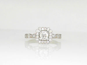 Platinum Diamond Engagement Ring with Round Center and Square Halo