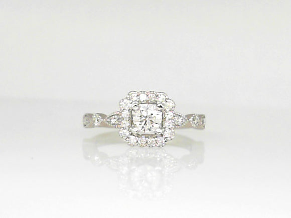 Platinum Diamond Engagement Ring with Round Center and Square Halo