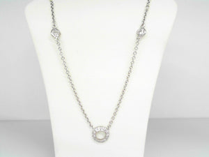 White Gold Circle Diamond Necklace with Bezel Set Diamond-By-The-Yard Chain