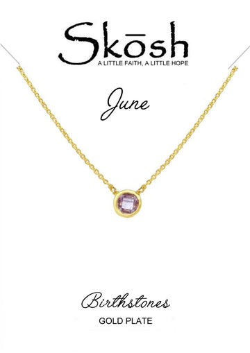 Skosh Gold Plated Bezel Set Birthstone Necklace- June