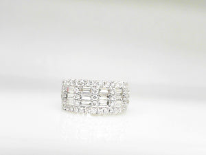 14k White Gold Baguette and Round Diamond Band