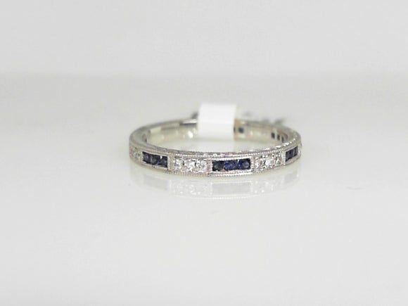 White Gold Vintage Style Diamond and Sapphire Band