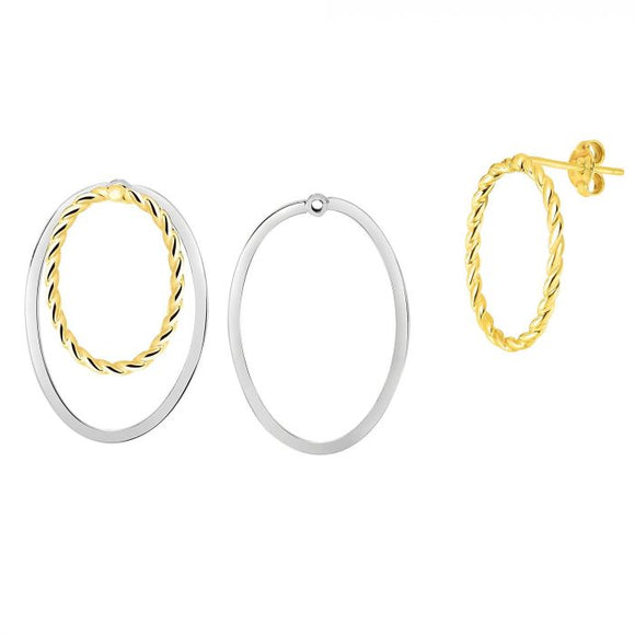 14K Gold Oval Twist Front to Back Earring