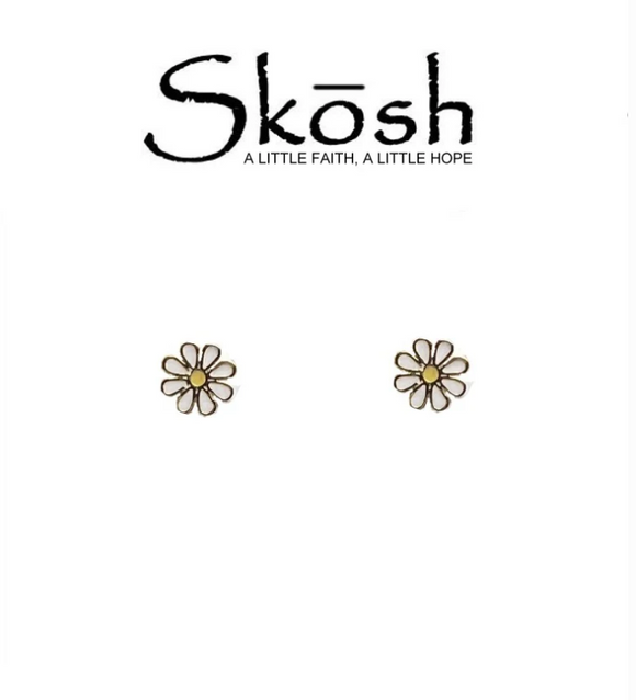 Skosh Gold Plated Enamel Daisy Stud Earrings