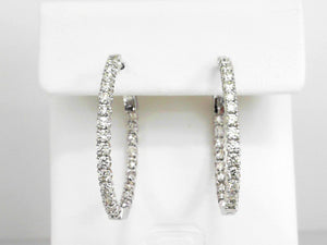 14K WG 2 CTW Diamond Oval Shaped Inside Out Hoops