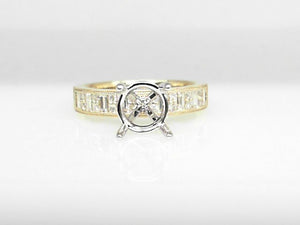 14k Two Tone Baguette and Round Diamond Semi-Mount