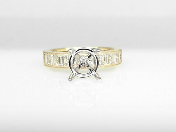 14k Two Tone Baguette and Round Diamond Semi-Mount