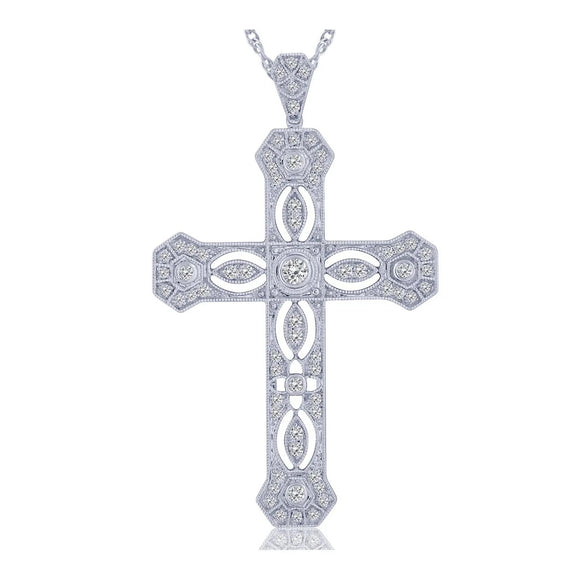 14K WG .48 CTW Diamond Vintage Inspired Cross Pendant Only #17460