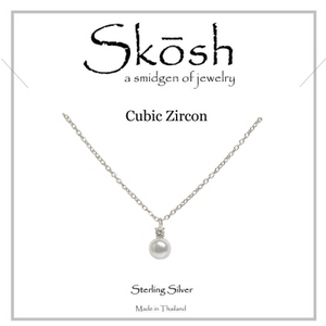 Skosh Pearl Necklace with CZ 16"