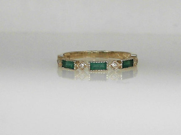 Yellow Gold Stackable Diamond and Emerald Band