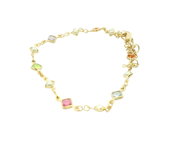 Gold Filled Colorful CZ and Pearl Bracelet