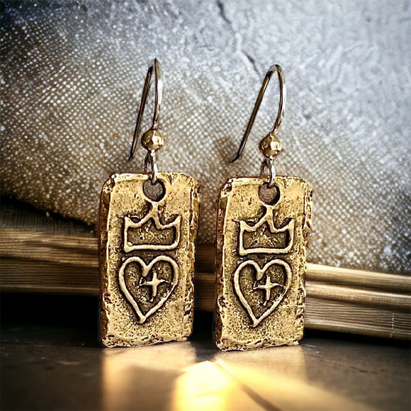 Earth Grace Sterling Silver with Gold Colored Pewter Crown Dangle Earrings