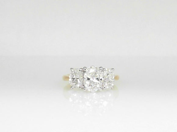 Two-Tone Lab Grown 3 Stone Ring with Oval Cut Diamonds