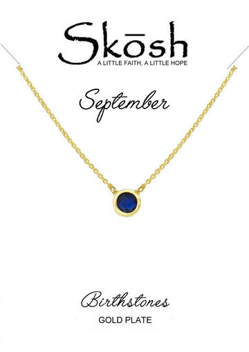 Skosh Gold Plated Bezel Set Birthstone Necklace- September