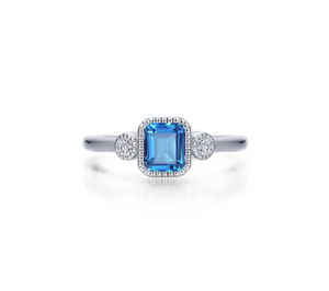 Lafonn Simulated Diamond and Aquamarine March Birthstone Ring