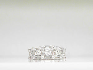 14K White Gold, Round and Baguette Diamond Band